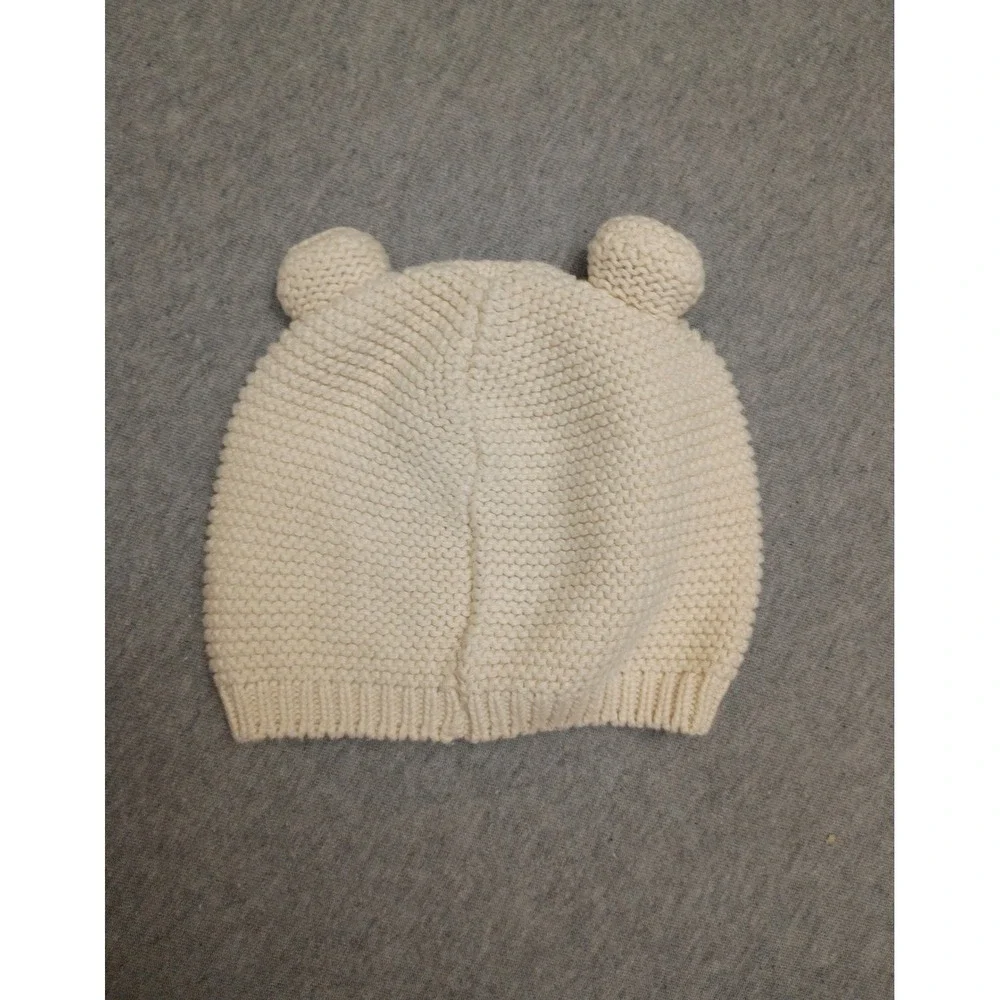 BabyGap Cream Knit Bear Ear Beanie Hat 3-6 Months Cotton Off White Infant